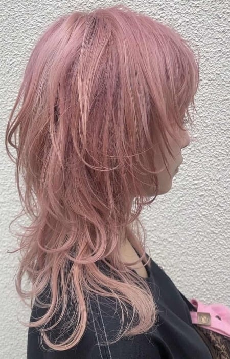 Pastel Pink Wolf Cut On Thin Hair