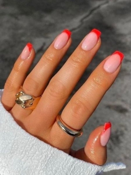 Red French Tip Acrylic Nails Short