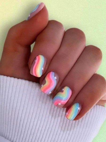 Short Rainbow Acrylic Nails 