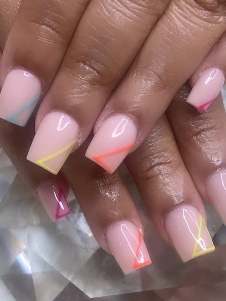 Striped Short Acrylic Nails