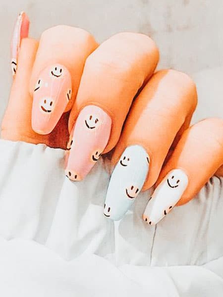 Summer Smiley Face Nails