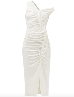 Asymmetric Gathered Jersey Dress