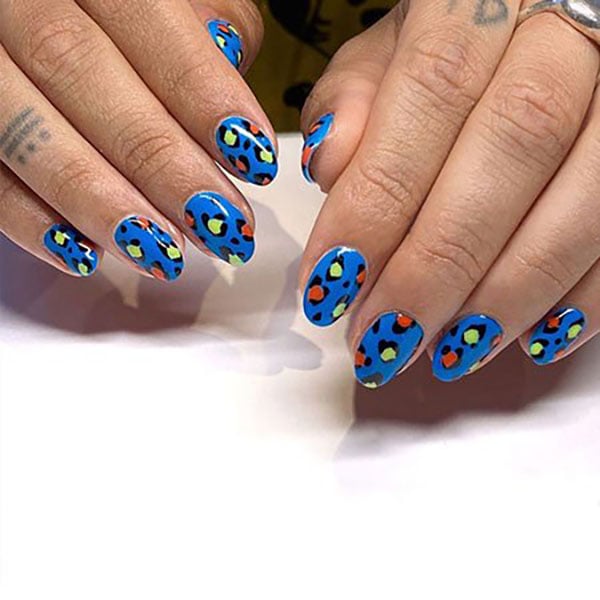 Blue Leopard Print Nails