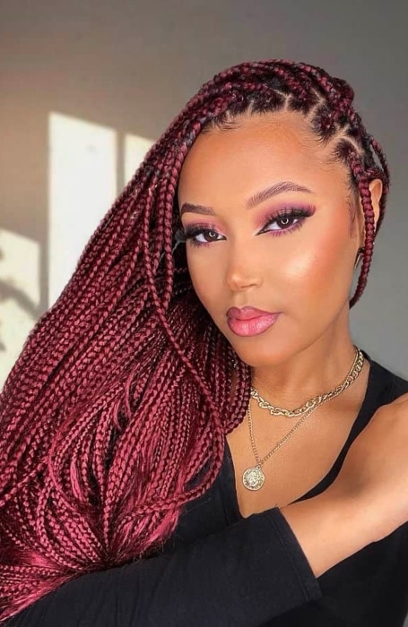 Burgundy Knotless Braids