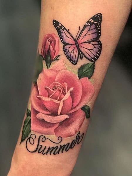 butterfly and rose tattoos designs