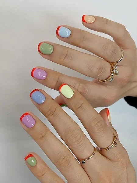 Colorful Nails With French Manicure