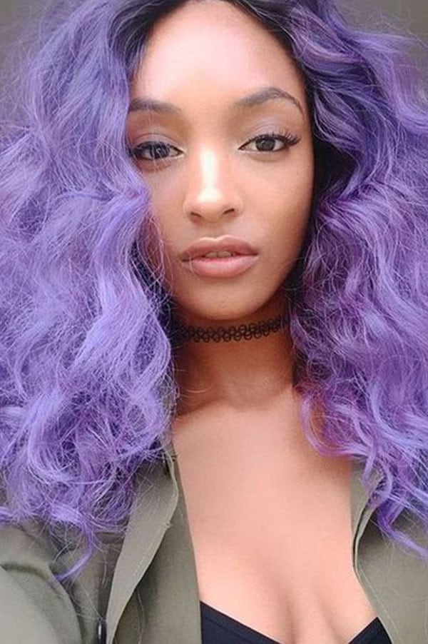 Medium Length Curly Lob with Lavender Color
