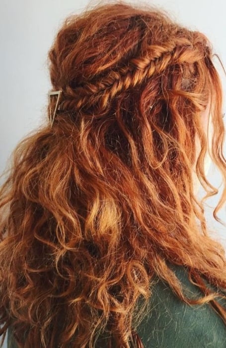 Curly Red Hair With Chic Crown Braid