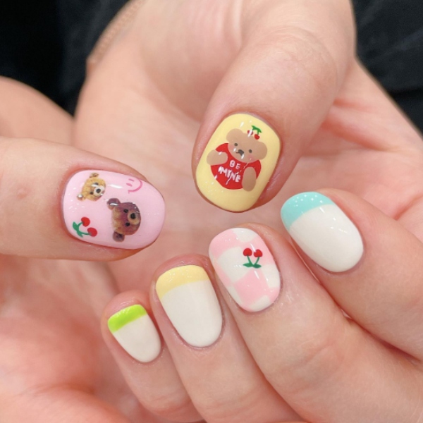 Cute Teddy Bear Nails Jini Douu