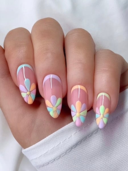 Floral French Tips In Pastels