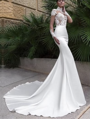 Illusion Sleeve Mermaid Wedding Dress High Neck Bridal Dress | Etsy Australia