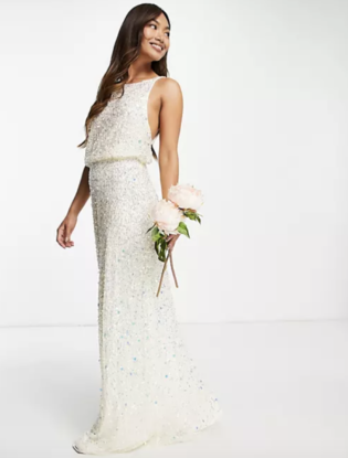 Maya Bridal Maxi Wedding Dress With Low Back In All Over 3d Ecru Sequins