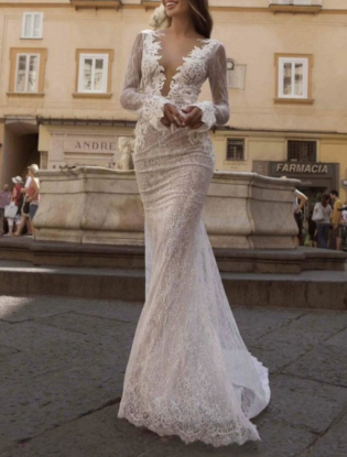 Mermaid Long Sleeves Wedding Dress Made To Order Sexy Plunge | Etsy Australia