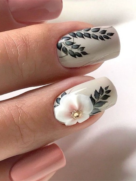 Multicolored Floral Nail Art With 3d Details