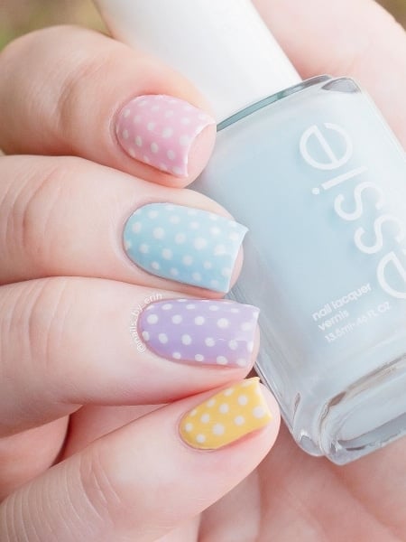 Multicolored Pastel Polka Dot Nails