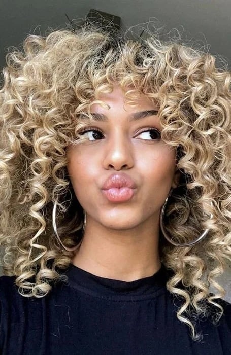 Natural Blonde Curls With Bangs