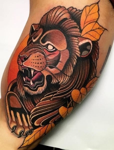 Neo Traditional Lion Tattoo