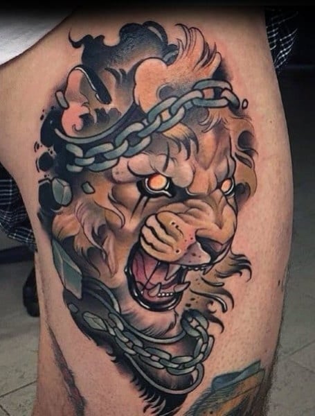 Neo Traditional Lion Tattoo1