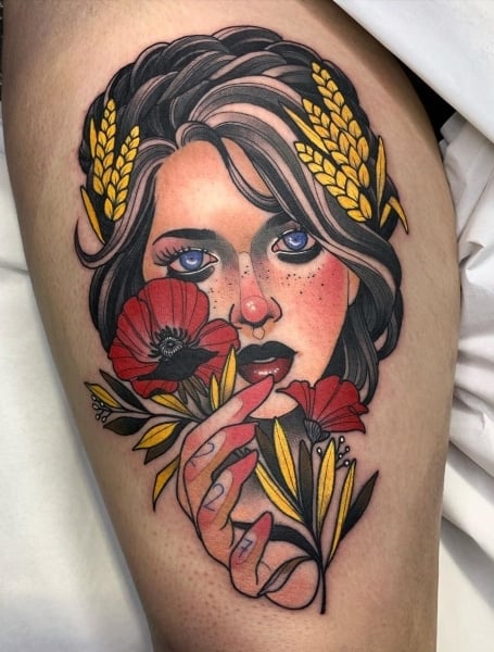 Neo Traditional Portrait Tattoo