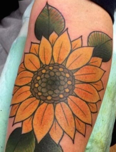 Neo Traditional Sunflower Tattoo1