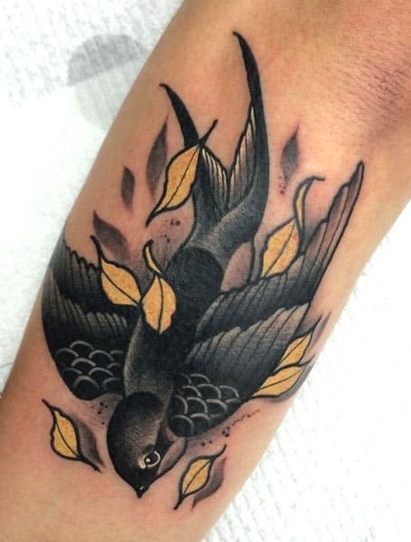 A beautiful traditional swallow tattoo by our  Go give him a follow for  more  Studio XIII Gallery