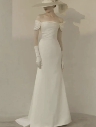 Off Shoulder French Style Sweep Train Vintage Wedding Dress | Etsy Australia