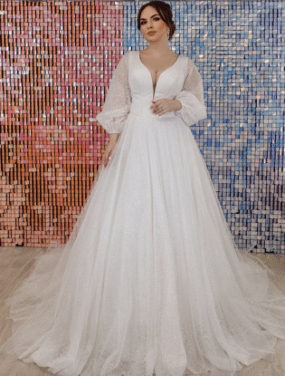 Plus Size Sparkling Glitter Wedding Dress With Long Sleeves | Etsy Australia