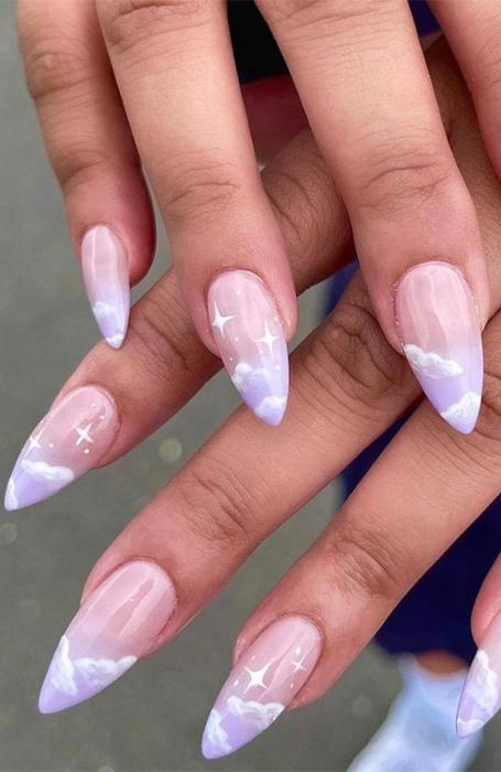 Pastel Clouds And Stars Acrylic Nail Ideas Nailitmag 