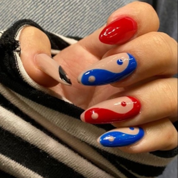 Red And Dark Blue Arty Nails 