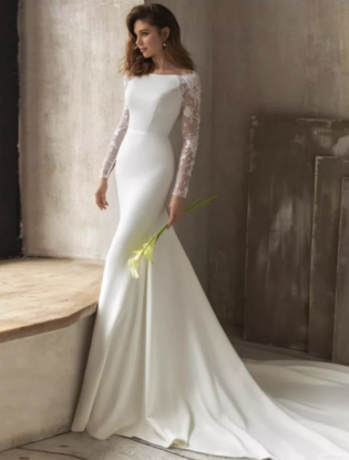 Satin Lace Long Sleeves Mermaid Wedding Dress | Etsy Australia