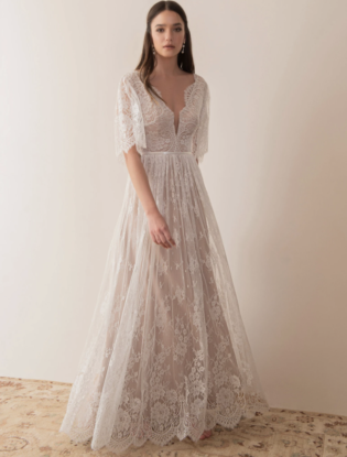 Short Sleeve Wedding Dress Flutter Sleeve Boho Wedding Dress | Etsy Australia