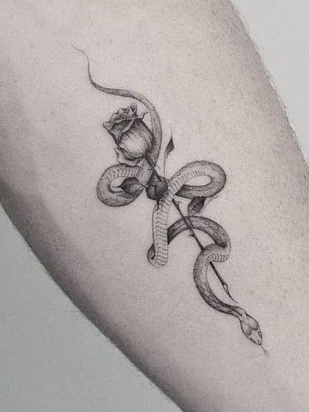 Snake And Rose Tattoo