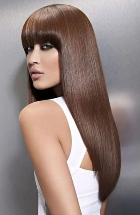 Straight Light Brown Hair With Bangs