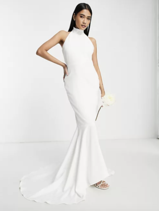True Violet Bridal High Neck Maxi Dress In Ivory