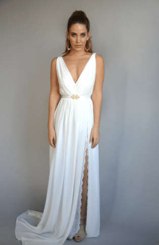 Wedding Dress Chiffon Lace Slit Wedding Dress V Neck Wedding | Etsy Australia