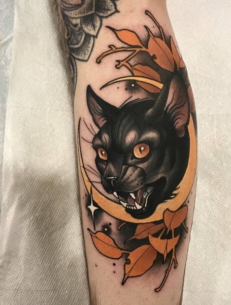 Neo Traditional Cat Tattoo