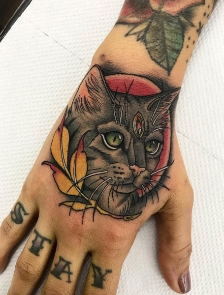 Neo Traditional Cat Tattoo1