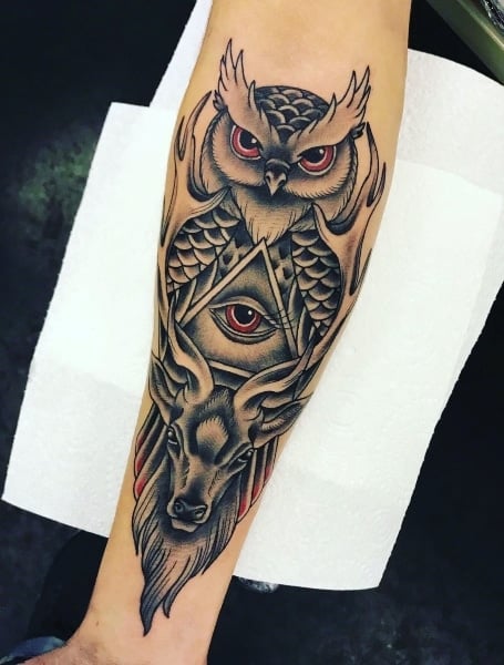 Neo Traditional Owl Tattoo1