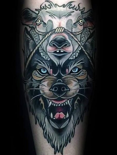 Neo Traditional Wolf Tattoo1