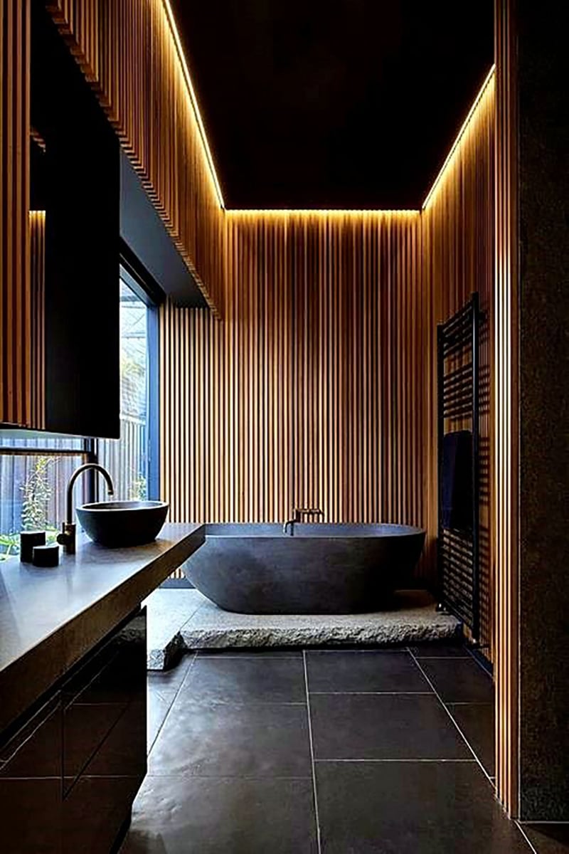 Bathroom With Dark Ceiling