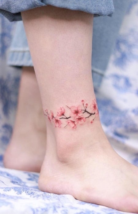 Cherry Blossom Ankle Tattoo
