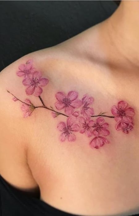 Cherry Blossom Chest Tattoo