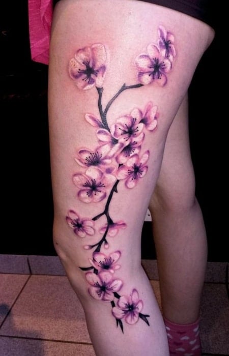 Cherry Blossom Leg Tattoo