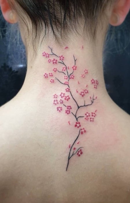 Cherry Blossom Neck Tattoo