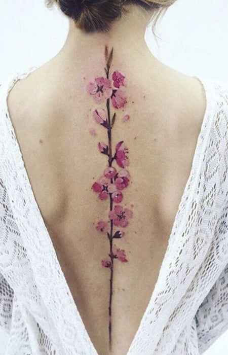 Cherry Blossom Spine Tattoo (1)
