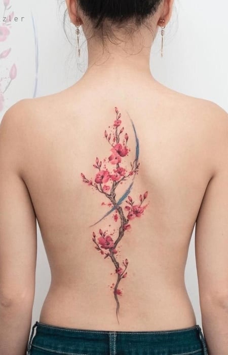 Cherry Blossom Spine Tattoo1