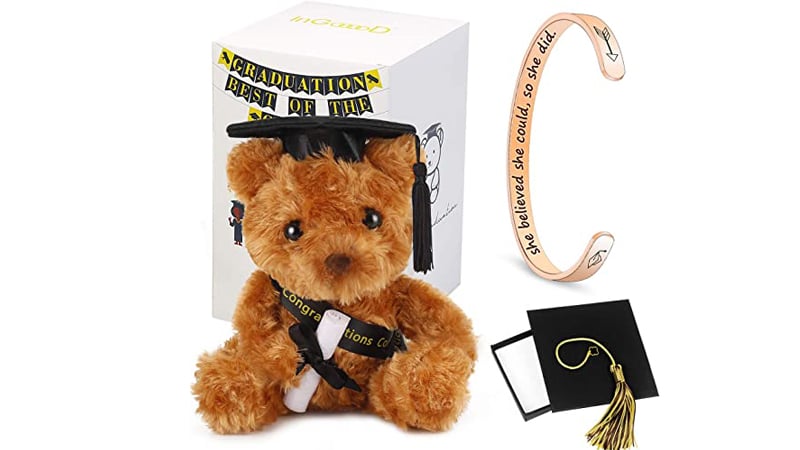 Graduation Cuff Bracelet With Graduation Bear