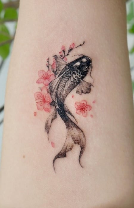 Koi Fish And Cherry Blossom Tattoo (2)