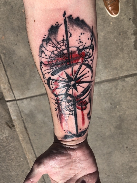 Trash Polka Compass Tattoo