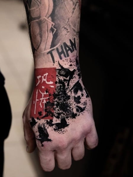 Trash Polka Hand Tattoo1